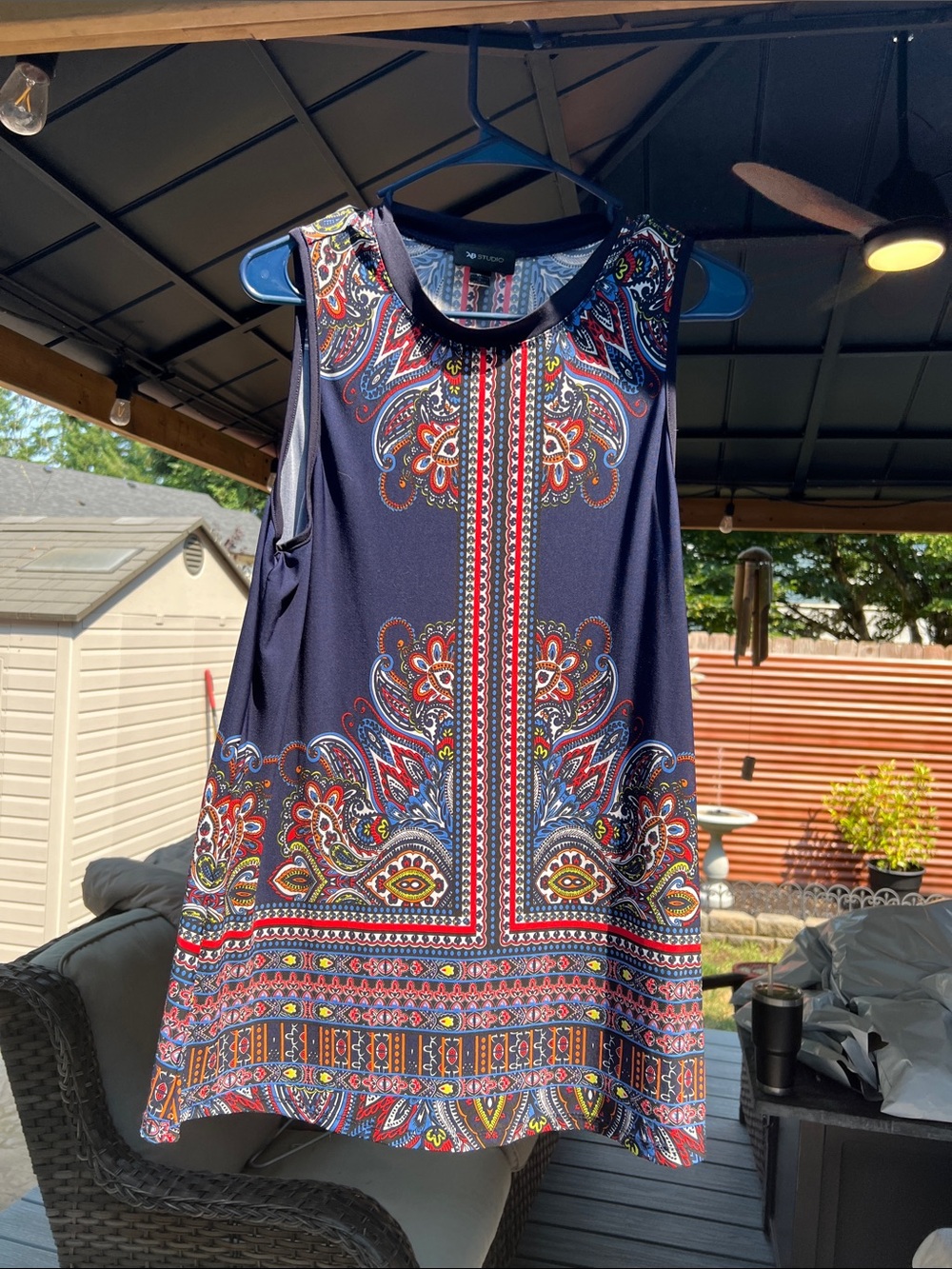 AB Studio Navy Paisley Border Print Tank Top